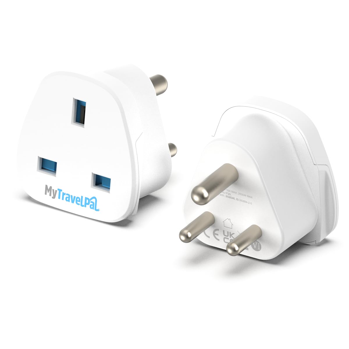 UK to India Plug Adapter (2 Pack) | 2 x MyTravelPal® UK to Indian Travel Adaptors | UK To India Adaptor | For India, Pakistan, Sri Lanka, Burma, Chad, Nepal, Yemen, Zambia Etc | Type D Adapter