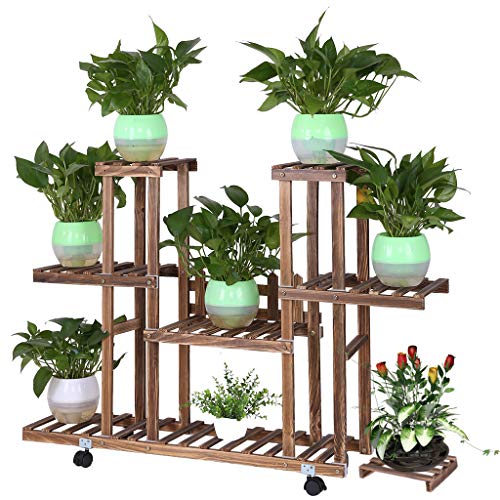 Iuhan Wooden Plant Stand Rolling Garden Cart Plants Flower Display Racks Holder Ladder with 4 Tier Garden Decoration Display 4 Layers Planter Rack Shelf Organizer for Indoor Outdoor - Thumbnail 7