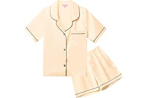 QPANCY Kids Satin Pajamas Sets Baby Boy Girl Button-Down Silk Sleepwear 2 Piece Short Sleeve Loungewear Clothes Set