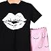 Little Girls Lip Print Top with Leggings, Pink, 90cm(1-2Years)