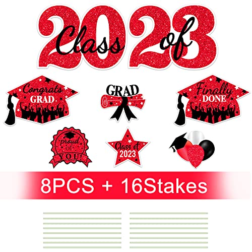 2023 Graduation Yard Sign Stakes Decorations - Congrats Grad Class of 2023 Outdoor Lawn Decor - High School College Grad Graduation Party Decoration Supplies(Red)