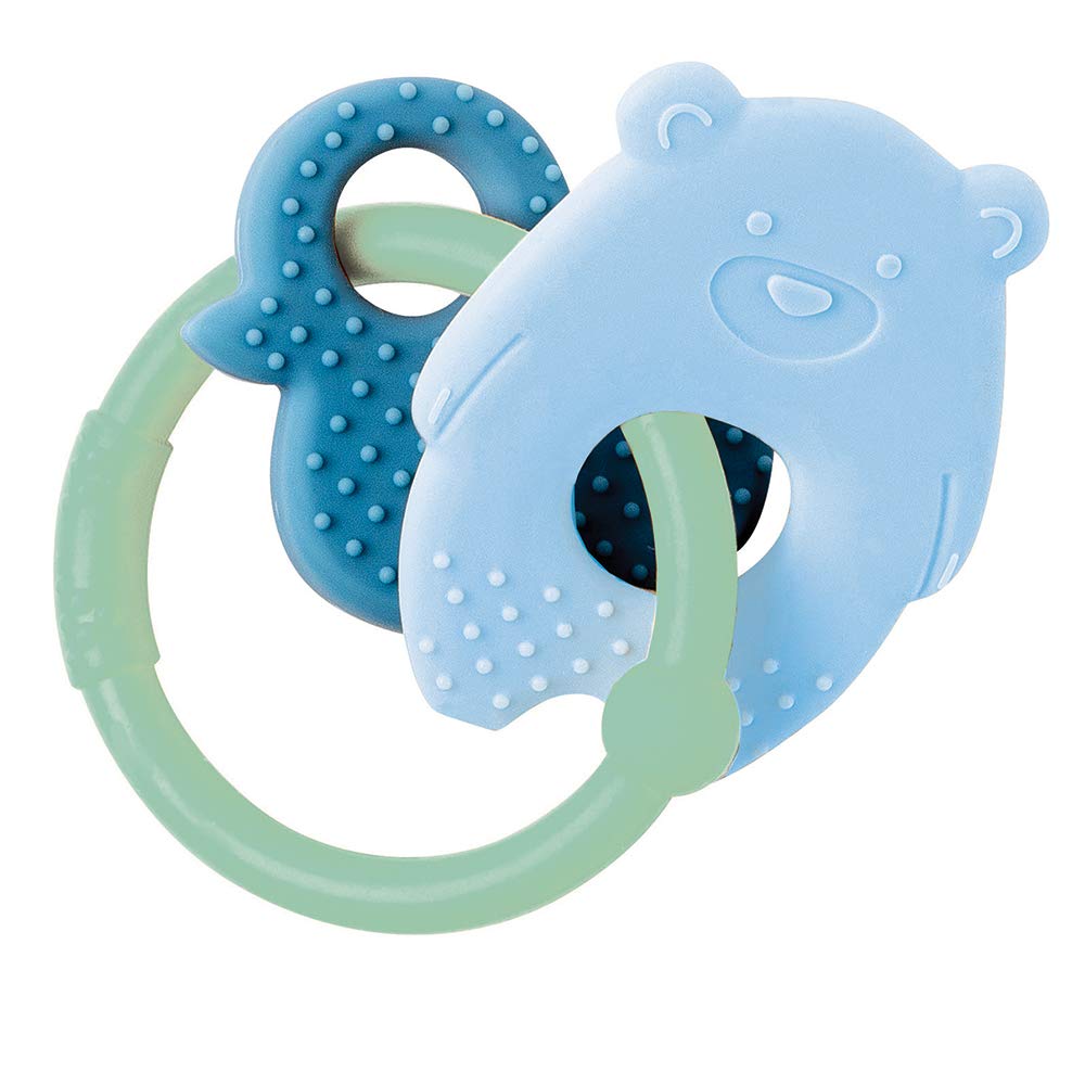Nattou Teething Ring of Silicone, Bear and Duck, BPA-Free, 8 x 10 x 4 cm, Silicone, Green/Blue — image 1