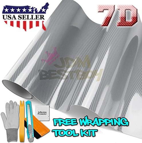 Free Tool Kit JDMBESTBOY 5D High Gloss Silver Carbon Fiber Car Vinyl Wrap Sticker Decal Film Sheet Air Release - 48"X60" (4FT X 5FT)