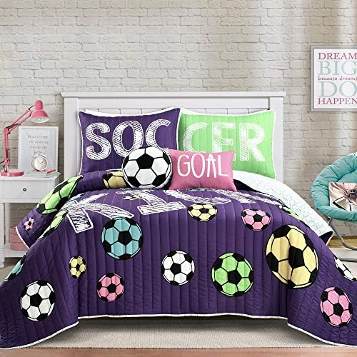 Lush Decor Women Soccer Kick 5 Piece Quilt Set, Full/Queen, Purple