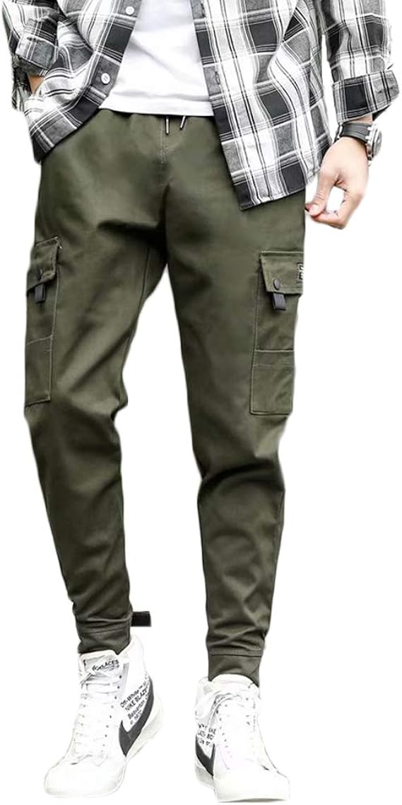 Men's Chino Cargo Pants Slim Fit Trousers Multi Pockets Casual Bottoms