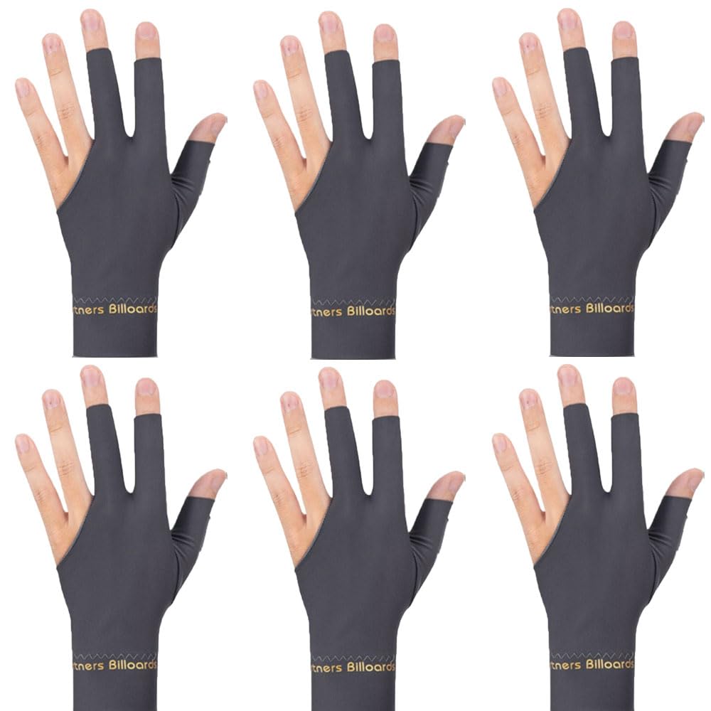 TOPDANCHUANG Anti Slip Billiard Glove 3 Fingers Show Gloves Left Hand Snooker Glove Billiard Accessories Fits on Left Hand for Men Women (grey, 6)