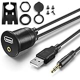 USB Flush Mount - 1M 3ft 3.5mm & USB 2.0 AUX Extension Mount, Dash Mount, Flush Mount, Panel Mount Cable, for Car, Boat, Motorcycle