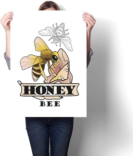 Amazon Bybyhome 壁掛け ハチのハチのロゴとラブル ベクターイラスト 装飾ファインアートキャンバスプリントポスター K 32インチ X L 36インチ アートフレーム ポスター オンライン通販