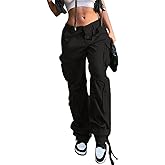 QYANGG Baggy Cargo Pants Women High Waist Pants for Women Loose Pocket Jogger Straight Wide Leg Y2K Cargo Pants