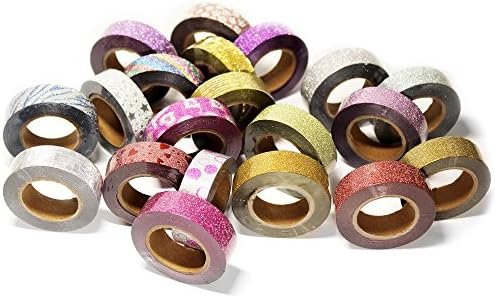 up - 20 Rolls Glitter Washi Tape. Value Bundle Set with 10 Rolls of Sparkling Color and 10 Rolls of Assorted Patterns Decorative Masking Washi Tapes.