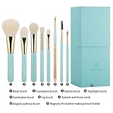 amoore 8 Pcs Makeup Brush Makeup Brushes with Case Makeup Brush set Foundation Brush Powder Brush (8 Pcs, Mint Green)