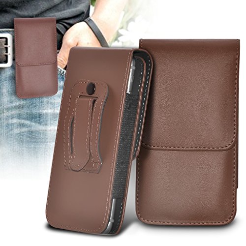 (Brown) BlackBerry Priv Vertical Faux Leather Belt Holster Pouch Cover Case ONX3Â®
