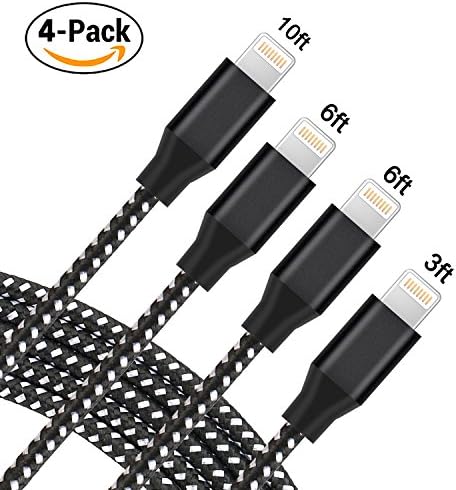 Lightning Cable, Charger Cables 4Pack 3FT 6FT 6FT 10FT to USB Syncing and Charging Cable Data Nylon Braided Cord Charger for iPhone 7/7 Plus/6/6 Plus/6s/6s Plus/5/5s/5c/SE&amp;iPad Series(BLACK)