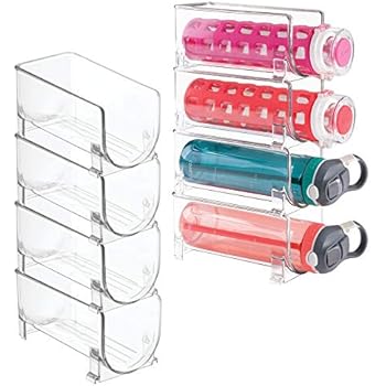 mDesign Plastic Free-Standing Water Bottle Holder Storage Organizer, Wine Rack for Kitchen Countertops, Table Top, Pantry, Fridge - Stackable, Each Rack Holds 1 Bottle - 8 Pack - Clear