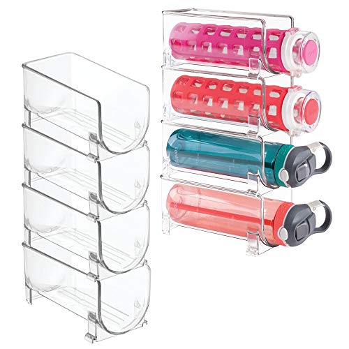 mDesign Plastic Free-Standing Water Bottle Holder Storage Organizer, Wine Rack for Kitchen Countertops, Table Top, Pantry, Fridge - Stackable, Each Rack Holds 1 Bottle - 8 Pack - Clear