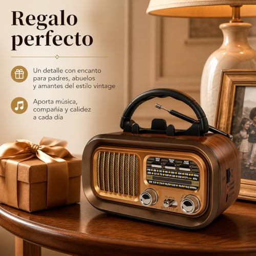 Radio Portátil Am/FM/SW Retro con Bluetooth, Batería Recargable 1200 mAh — foto 7 de 7