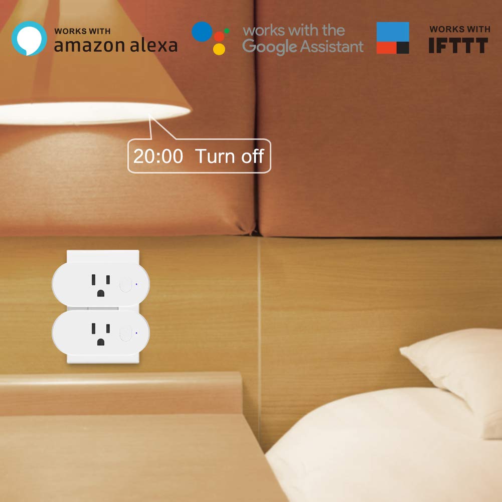 Smart Plug, 2-in-1 Wifi Plug Outlet Work with Alexa Google IFTTT, App Remote Control, Timing Function Smart Socket, Mini Outlet with Energy Monitoring, No Hub Needed, 16A 2 Pack (White)