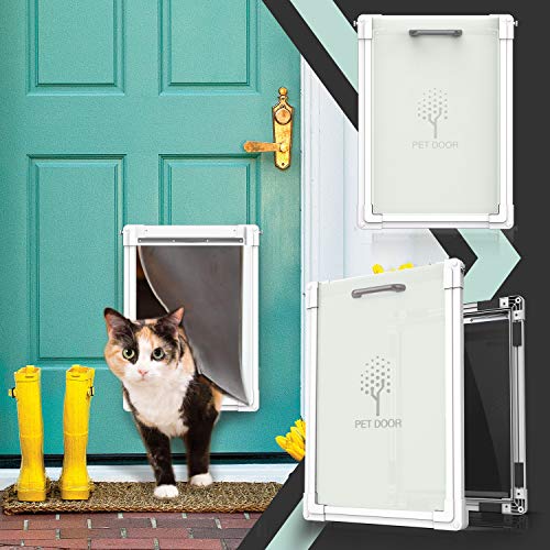 Upgraded 2 Ways Locking Dog Door for Exterior Doors,Medium Large Sliding Doggie Door,Metal Training Doggy Cat Door Indoor,Plastic Freedom Pet Door with Aluminum Lining,Consolidate Soft Flap,Anti-rust
