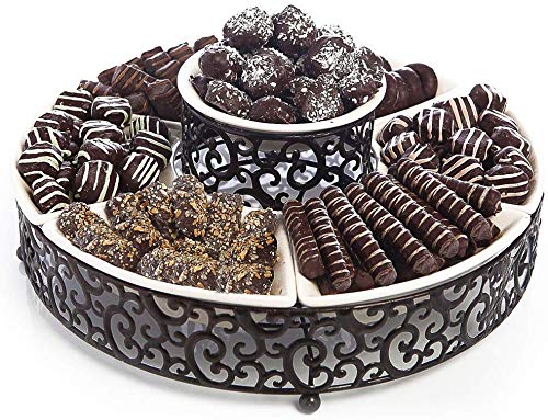 Elegant Serving Platter,7-Piece Section Serving Dish Ceramic and Pressed Metal, Ideal for Appetizers, Salad, Party Bowl, Relish Dish, Chip and Dip Set