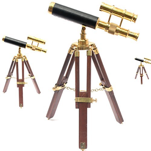 Nautical Vintage Telescope Wooden Tripod Collectible Brass Finish & Brown Desktop Gift-replica