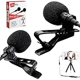 Dual Lavalier Microphone - 2 Lavalier Microphone - Lavalier Microphone Set - 2 Pack Microphone for Interview, Blog or Podcast