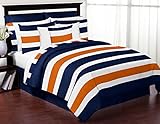 Sweet Jojo Designs Navy Blue, Orange and White Childrens, Teen 3 Piece Full / Queen Boys Stripe Bedding Set Collection