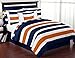 Sweet Jojo Designs Navy Blue, Orange and White Stripe 4 Piece Childrens, Teen Boys Twin Bedding Set Collection