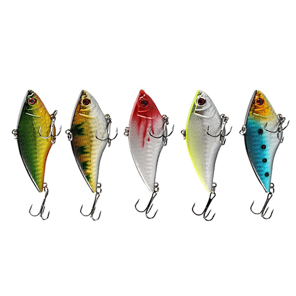5 Pcs Fishing Lures Kit, VIB Slow Sinking Bionic Swimming Lures with Treble Hooks, Life-like Artificial Baits Kit for Freshwater Saltwater Fishing
