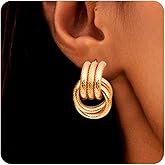 Chunky Gold Geometric Drop Earrings,Irregular Twisted Knot Statement Earrings Thick Wide Band Hoop Earrings Multiple Circle Round Earrings Gifts