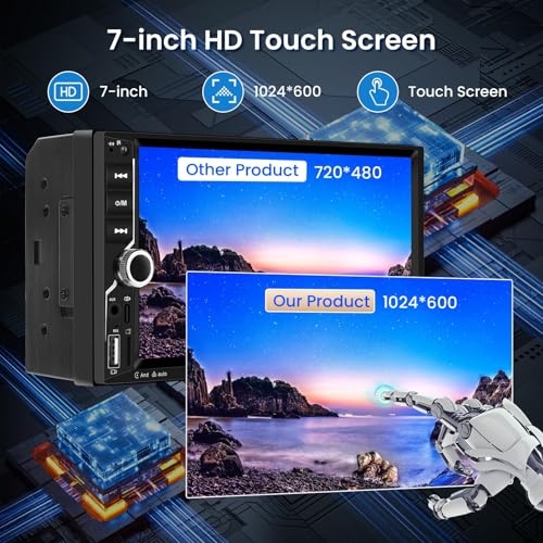 VECHTEL 2 Din Car Radio with Carplay Android Wireless Car, 7 Inch Touch Screen Bluetooth Stereo Car Radio FM Type-C/USB/TF/AUX Mirror Link SWC MIC Rear Camera Remote Control