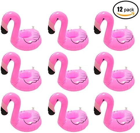 HNVOUER 12 Pcs Inflatable Flamingo Coasters, Inflatable Flamingo Drink Holders, Flamingo Cup Holder Floats, Pink Swimming Pool Float For Party Decoration, Kids Bath time For Fun