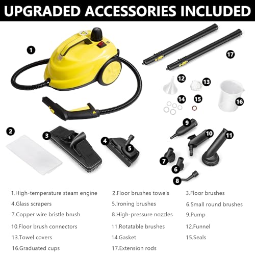 Steam Cleaner 2000 W, Multi-Purpose Steam Cleaner for Home, 2L Water Capacity, Steam Pressure: 5 Bar, Steam Cleaner Handheld Device with Floor Cleaning Kit, Nozzles for Carpets, Floors, Tiles, Windows