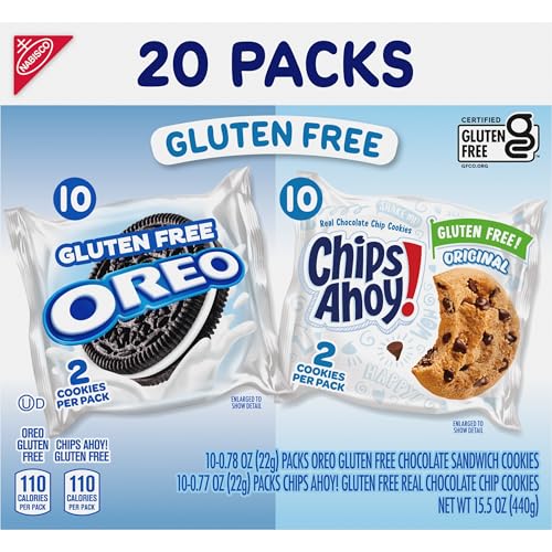 OREO CHOCOLATE SANDWICH COOKIES & CHIPS AHOY! CHOCOLATE CHIP COOKIES GLUTEN FREE COOKIES VARIETY PACK, 20 SNACK PACKS