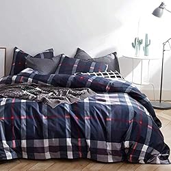 Luxlovery Navy Plaid Comforter Set Queen Navy Blue