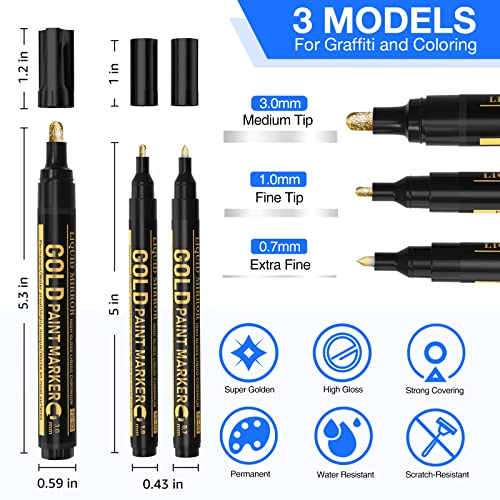 Art Liquid Gold Chrome Markers, KERIFI Reflective Gloss Metallic