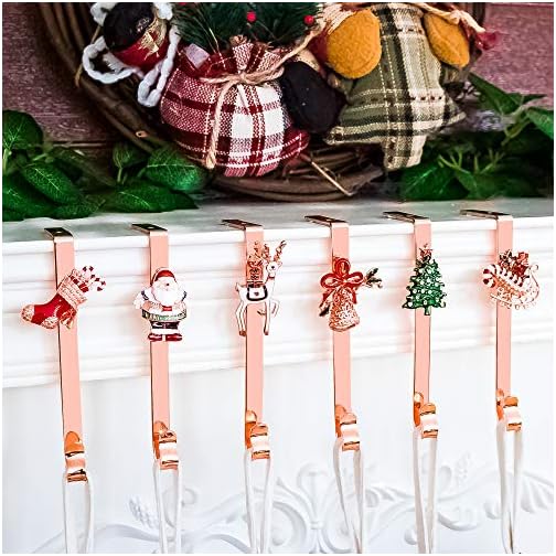 JEKOSEN Christmas Stocking Holder+Christmas Elements Brooch Set of 6 Hanger Hook Fireplace/Mantel Rose Gold Plating Hook… - Image 3