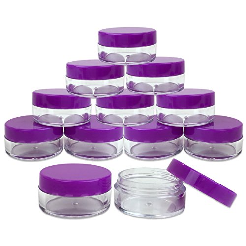 (Quantity: 40 Pieces) Beauticom 10G/10ML High Quality Clear Round Jars with Purple Lids for Beads, Gems, Glitter, Chrams, Small Arts and Crafts Items - BPA Free