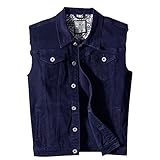 Heihuohua Men's Casual Denim Vest, Blue, Large
