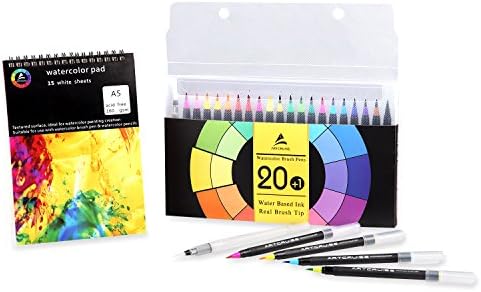 20+2 Watercolor Brush Pens Set | Bonus 1 Blending Pen 1 Watercolor Sketch Pad | 100% Nontoxic Professional Watercolor Pens for Kids, Coloring, Drawing, Painting, Secret Garden & More (P202) ?-