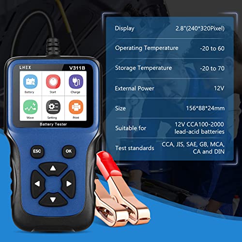 LNEX Car Battery Tester , 2.8'' LCD Color Screen, 1002000CCA Fast