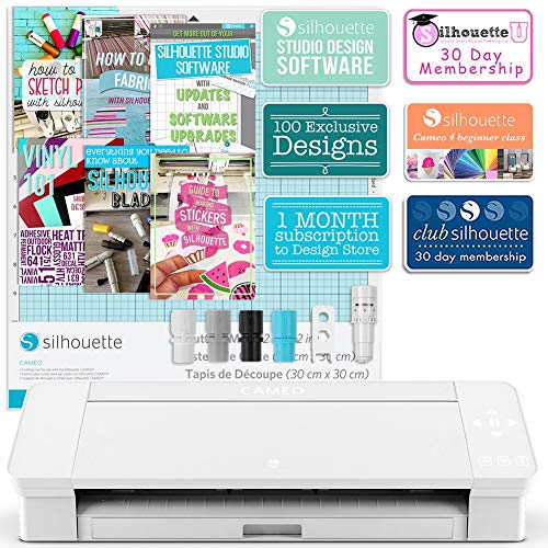 Silhouette White Cameo 4 Starter Bundle with 38 Oracal Vinyl Sheets, T-Shirt Vinyl, Transfer Paper, Class, Guides and 24 Sketch Pens