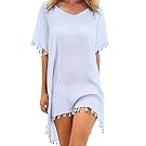 PINKMILLY Women Sheer Chiffon Tassel Swim Bathing Suits Beachwear Cover Up Free Size White