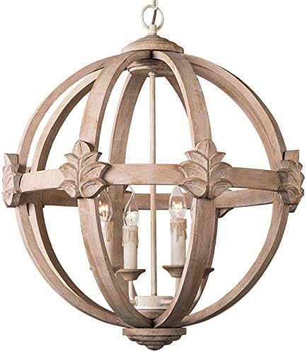 Retro Chandelier, Metal And Wood Frame 4-Light Orb Pendant, for Living Room Restaurant Cafe