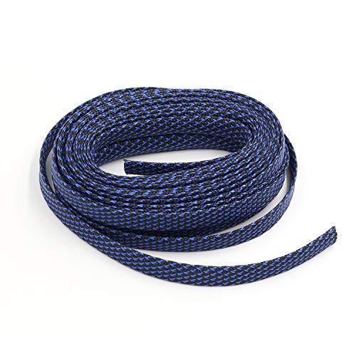 PET Expandable Braided Sleeving Flexo wire Cable Sleeve (0.32" 100ft Black with Blue) Striveday