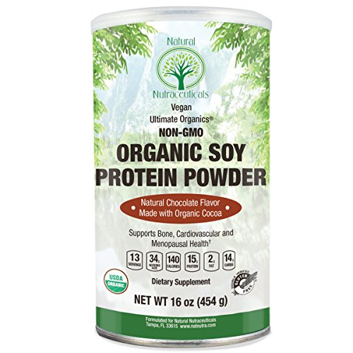 Natural Nutra Organic Soy Protein Isolate Powder, Chocolate, Non GMO, Vegan, 16 oz Powder