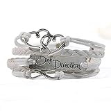 HITOP Jewelry Mens Womens Leather Bracelet, Vintage Heart Infinity with Charm Bangle, White Silver