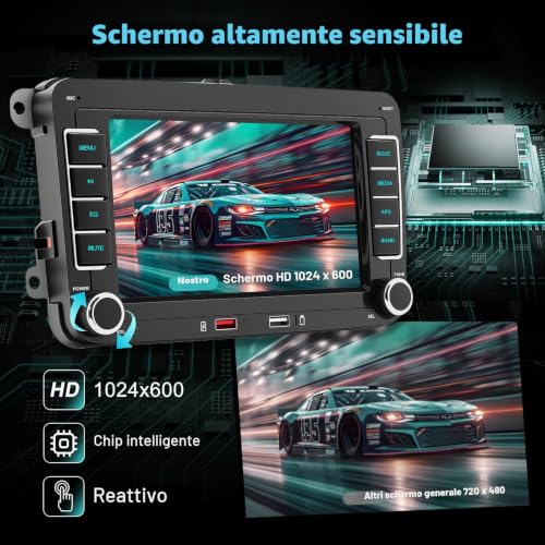Car Radio for Golf 5 6 Passat Jetta Tiguan Touran Polo Caddy, Car Stereo with Wireless CarPlay and Android Car, 7" IPS Touch Screen, Bluetooth, FM Radio, AM RDS Radio, Mirror Link and Canbus