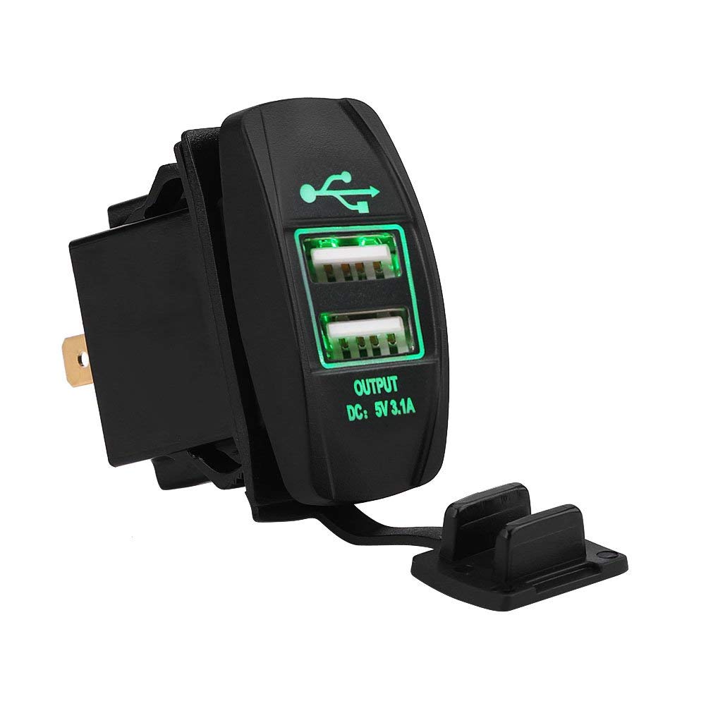 Dual USB Charger, 12-24V 3.1A Car Motorcycle Caravan Truck Charger for Vehicles (Green)