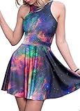 Jescakoo Women's Rainbow Galaxy Printed Sleeveless Tank Skater Dress for Summer