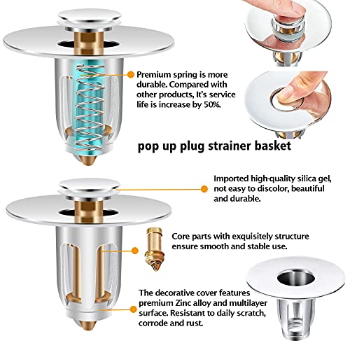 Universal Bathroom Sink Stopper and Strainer Pop Up Bathtub Drain